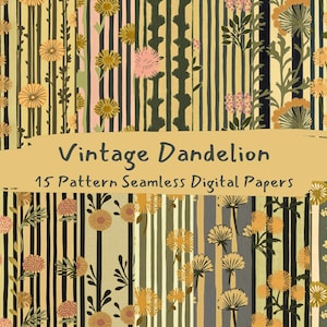 Vintage Dandelion Pattern Seamless Digital Papers - printable scrapbook paper png instant download commercial use 300dpi