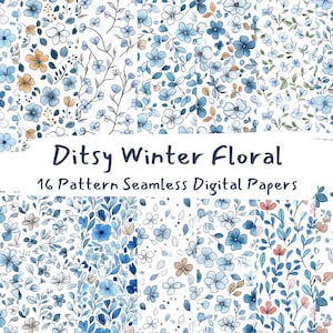 Ditsy Winter Floral Pattern Seamless Digital Papers - carta per scrapbooking stampabile png download immediato uso commerciale 300 dpi
