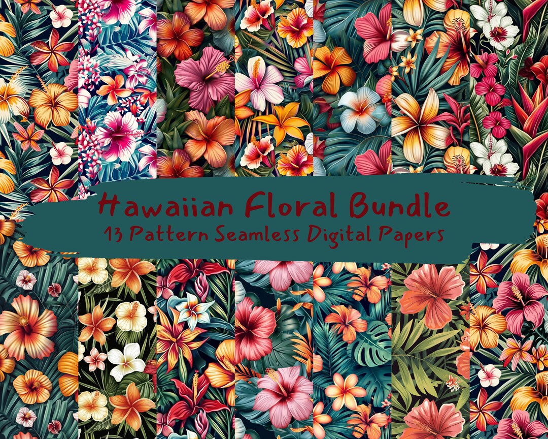 Hawaiian Floral Bundle Pattern Seamless Digital Papers - Printable ...