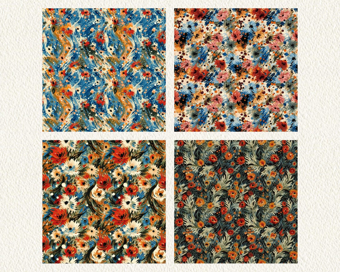 Pollock Pattern Van Eyck Pollock Floral Pattern Seamless Digital Papers - Printable ...