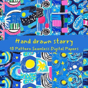 Handritade stjärnmönster sömlösa digitala papper - utskrivbart scrapbookpapper png direktnedladdning kommersiellt bruk 300 dpi