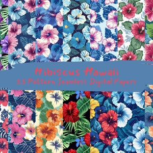 Hibiscus Hawaii Pattern Seamless Digital Papers - printable scrapbook paper instant download, commercial use, 300dpi
