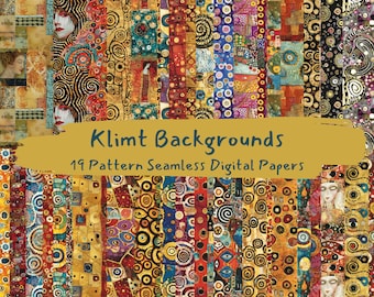 Klimt Backgrounds Pattern Seamless Digital Papers - printable scrapbook paper png instant download commercial use 300dpi