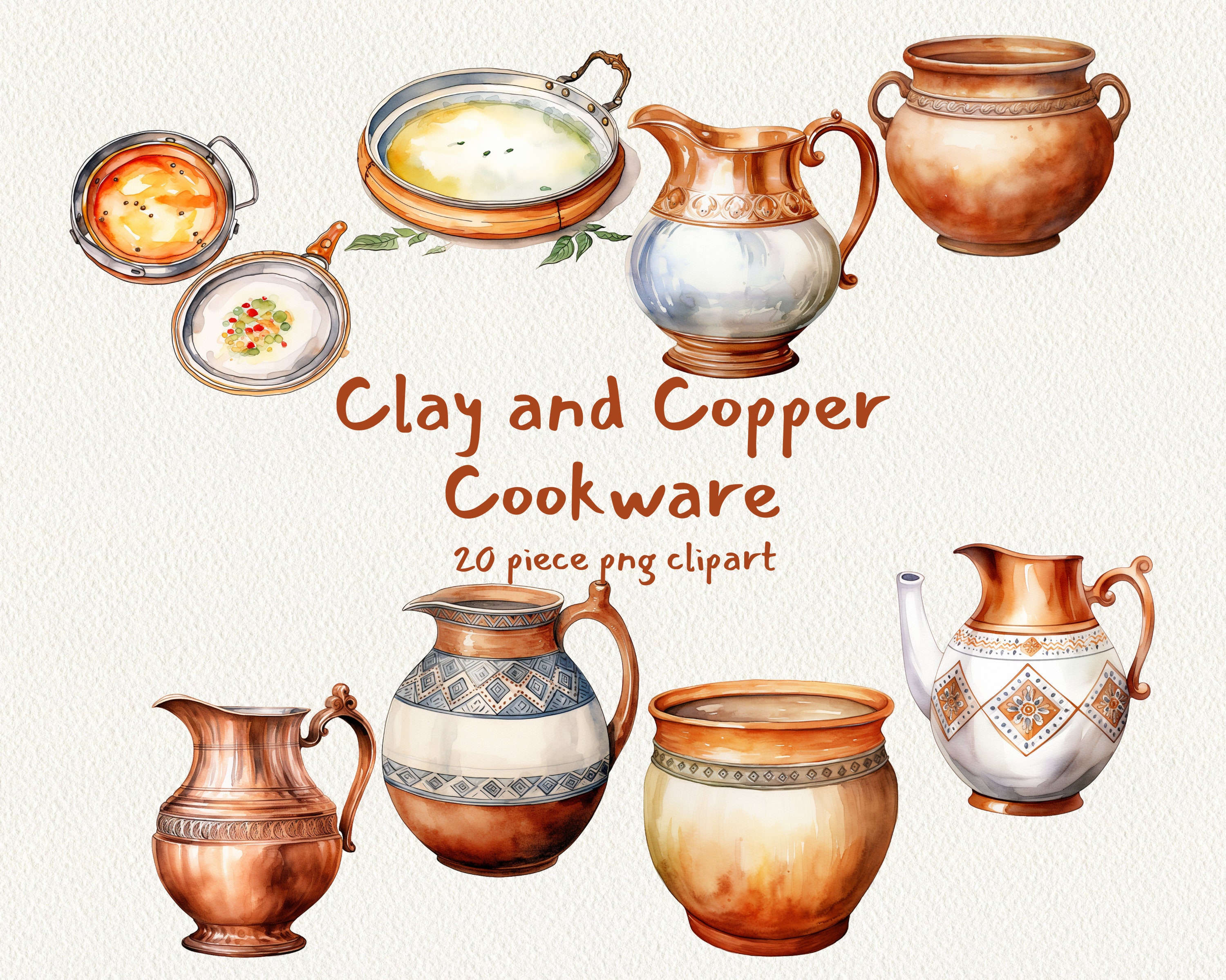 Clay Copper Cookware, Digital Printable Clip Art Graphics in PNG Format ...