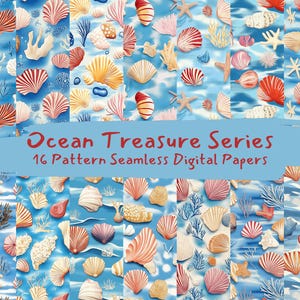 Ocean Treasure Series Pattern Seamless Digital Papers - printable scrapbook paper png instant download commercial use 300dpi