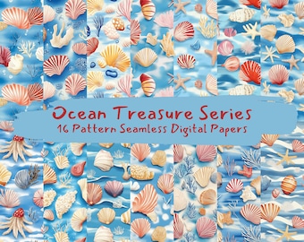 Ocean Treasure-serien Mönster Sömlösa Digitala Papper - utskrivbart scrapbookpapper png direktnedladdning kommersiell användning 300 dpi