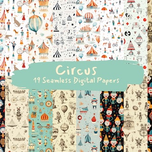 Circus Pattern Seamless Digital Papers - tile patterns printable scrapbook paper instant download for commercial use, 300dpi