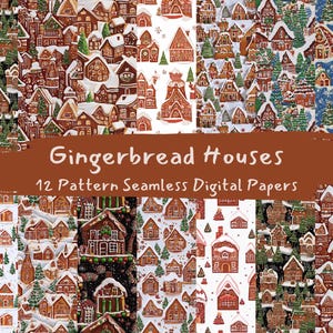 Gingerbread Houses Pattern Seamless Digital Papers - printable scrapbook paper png instant download commercial use 300dpi
