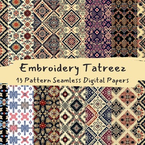 Embroidery Tatreez Pattern Seamless Digital Papers - printable scrapbook paper png instant download commercial use 300dpi