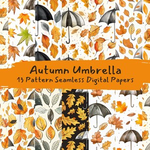 Autumn Umbrella Pattern Seamless Digital Papers - printable scrapbook paper instant download, commercial use, 300dpi