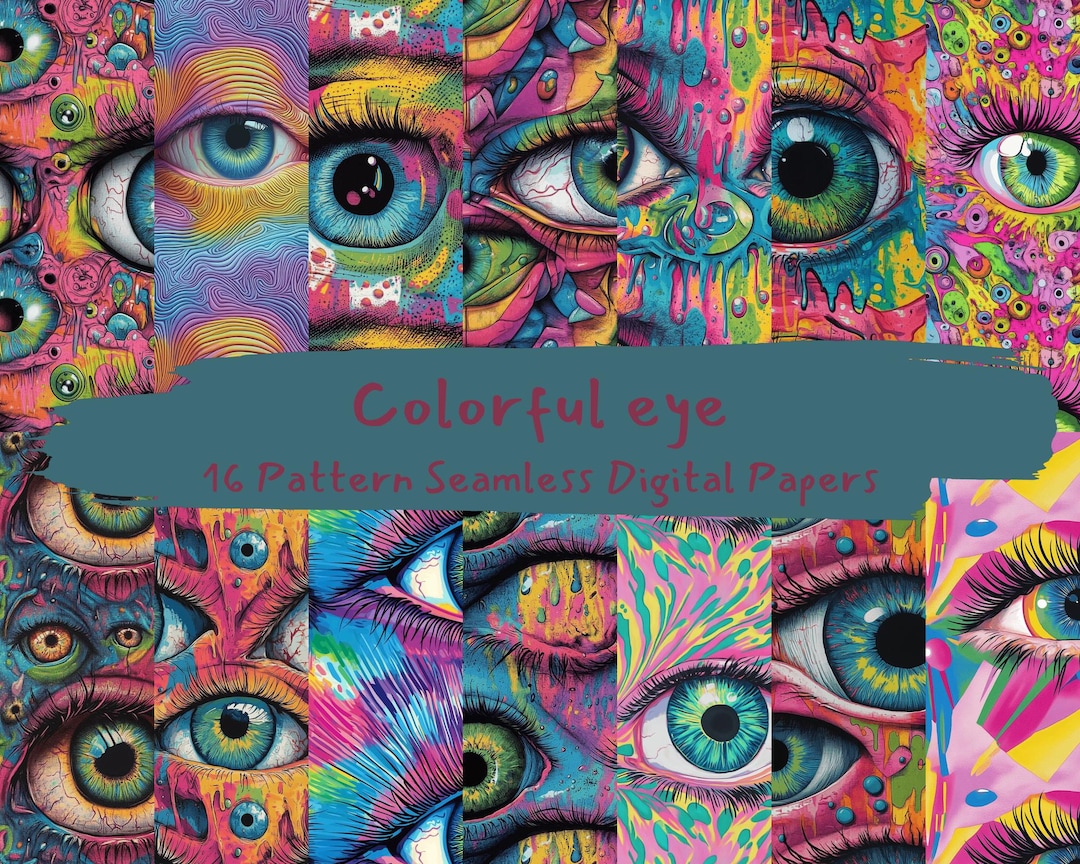 Eyes Papper Colorful Eye Pattern Seamless Digital Papers - Printable Scrapbook ...