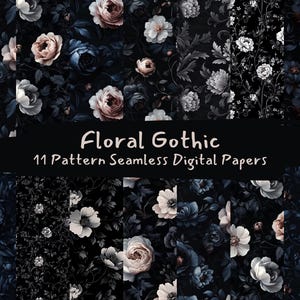 Floral Gothic Pattern Seamless Digital Papers - printable scrapbook paper png instant download commercial use 300dpi