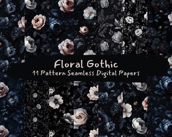 Floral Gothic Pattern Seamless Digital Papers - printable scrapbook paper png instant download commercial use 300dpi