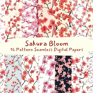 Sakura Bloom Pattern Seamless Digital Papers - printable scrapbook paper instant download, commercial use, 300dpi
