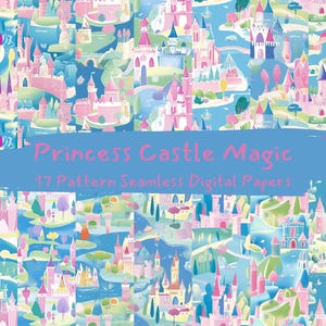 Princess Castle Magic Pattern Seamless Digital Papers - printable scrapbook paper png instant download commercial use 300dpi