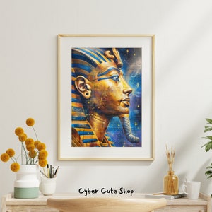 Majestic Celestial Pharaoh Digital Art - Stunning Egyptian Wall Art, Printable Instant Download, Unique Home Decor, Cosmic Pharaoh Portrait