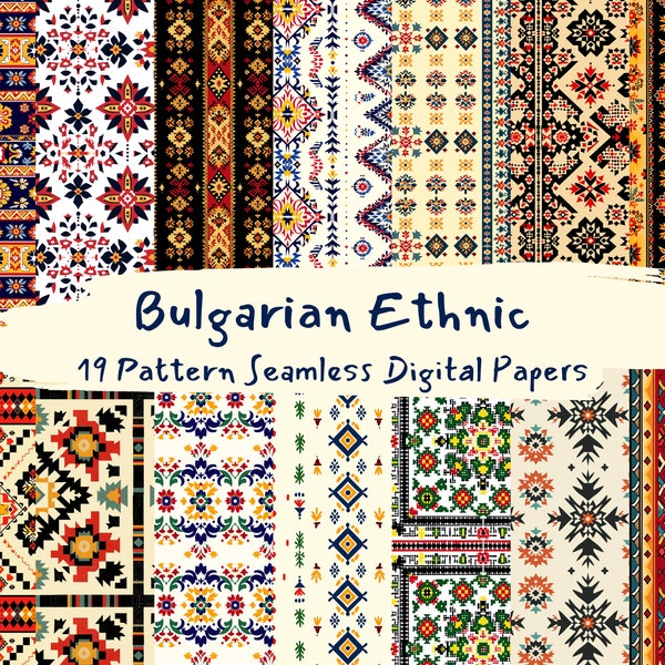 Bulgarian Ethnic Pattern Seamless Digital Papers - printable scrapbook paper instant download for commercial use, 300dpi