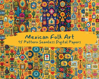 Mexican Folk Art Pattern Seamless Digital Papers - printable scrapbook paper png instant download commercial use 300dpi