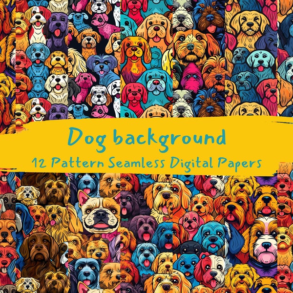 Dog background Pattern Seamless Digital Papers - printable scrapbook paper instant download, commercial use, 300dpi