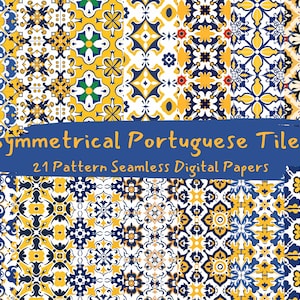Symmetrical Portuguese Tiles Pattern Seamless Digital Papers - printable scrapbook paper instant download, commercial use, 300dpi