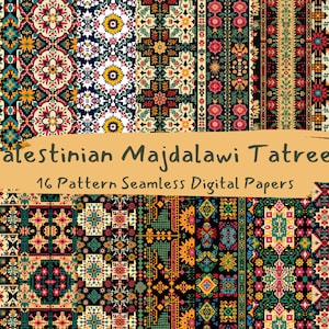 Palestinian Majdalawi Tatreez Pattern Seamless Digital Papers - printable scrapbook paper png instant download commercial use 300dpi