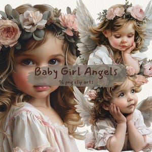 Baby Girl Angels printable clipart, png format, transparent background, instant download, commercial use, 300dpi