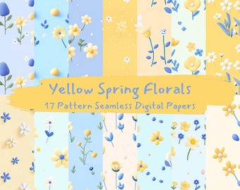Yellow Spring Florals Pattern Seamless Digital Papers - printable scrapbook paper png instant download commercial use 300dpi