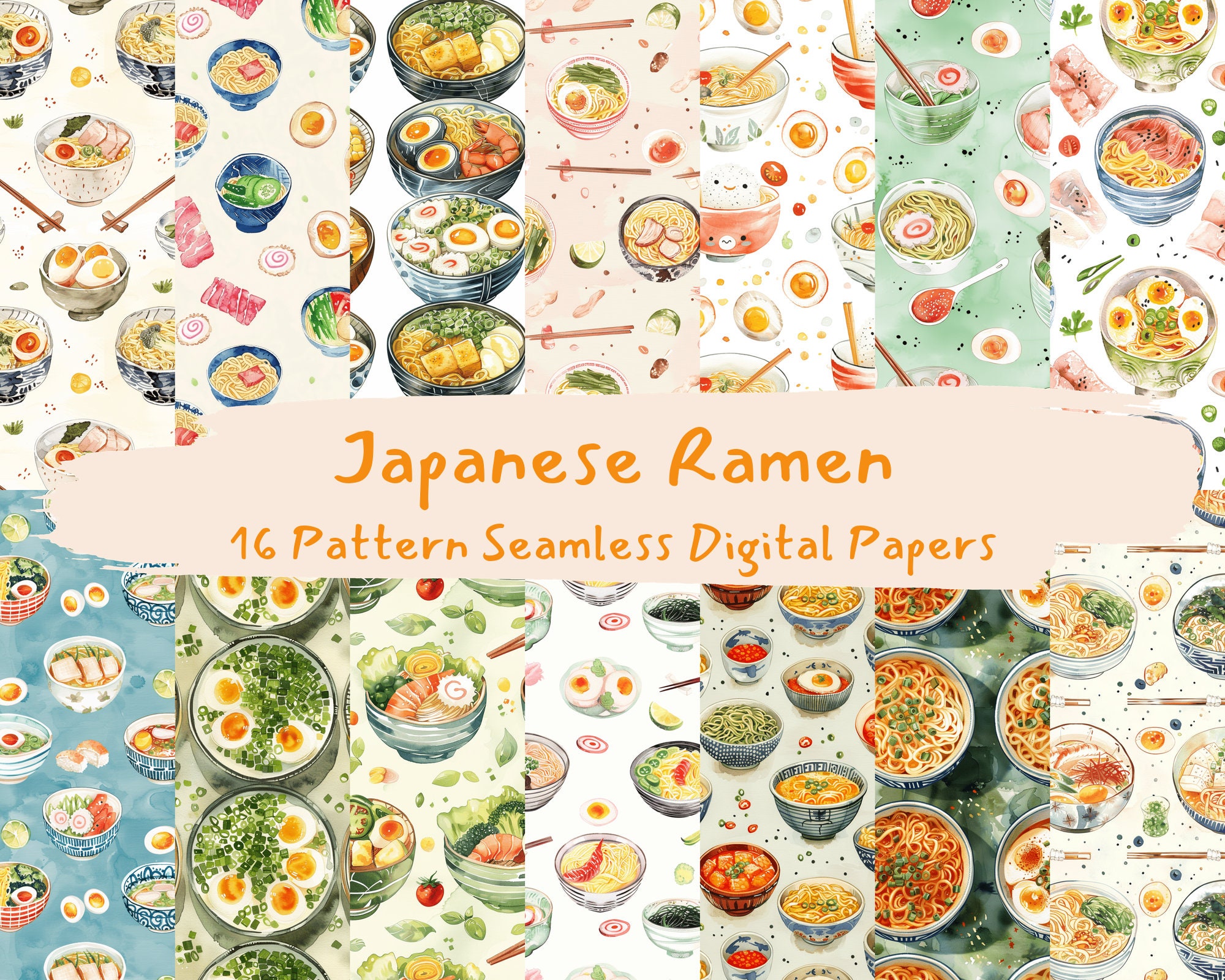 Ramen Topic Background Pattern Japanese Ramen Pattern Seamless Digital Papers - Printable Scrapbook ...