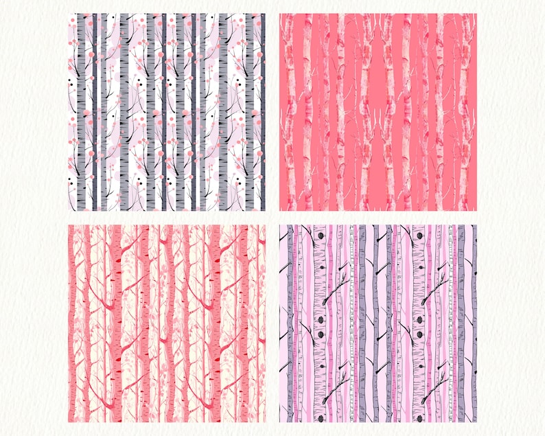 Pink Birch Tree Pattern Seamless Digital Papers - Tile Patterns ...