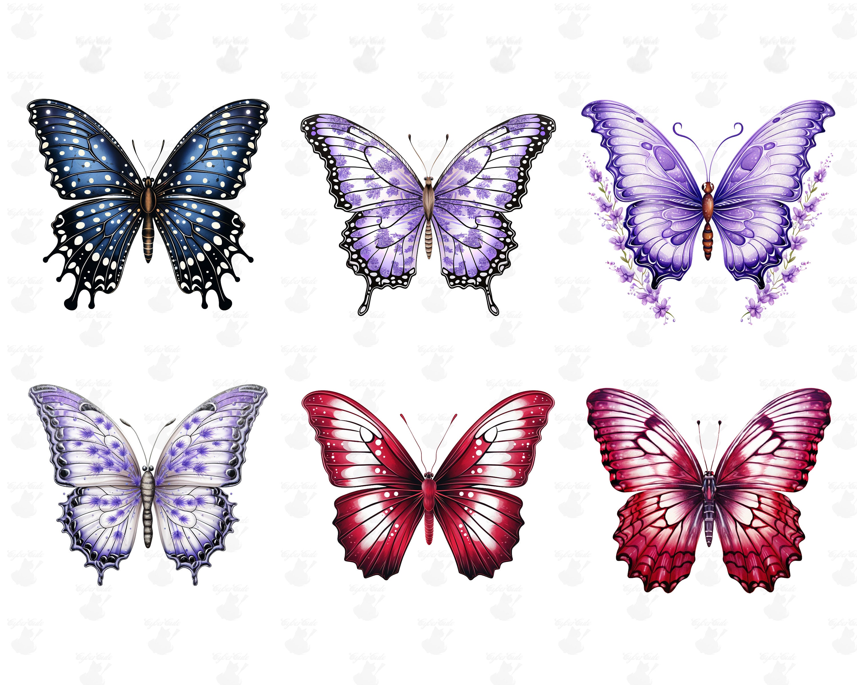 Butterfly Clipart Digital Printable Clip Art Graphics in PNG - Etsy