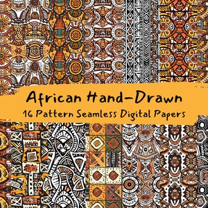 Afrikanische Hand gezeichnete Muster nahtlose digitale Papiere - printable Scrapbook Papier, sofortiger Download, kommerzielle Nutzung, 300dpi