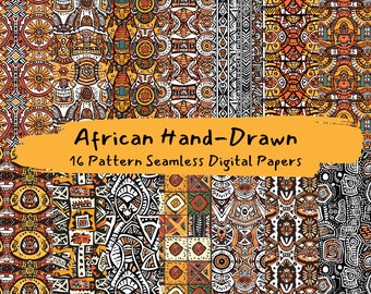 African Hand-Drawn Pattern Seamless Digital Papers - printable scrapbook paper instant download, commercial use, 300dpi