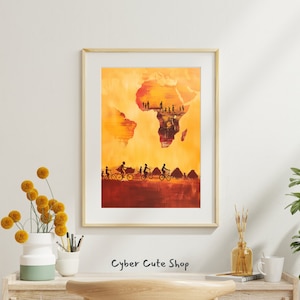 Gelassenheit Afrikas: Majestätische Sonnenuntergangssilhouette | Digitaldruck-Download | Sofortige Wandkunst für moderne Häuser und Büros