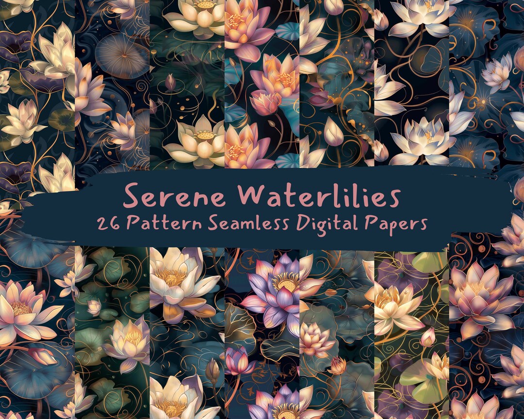 Serene Waterlilies Pattern Seamless Digital Papers - Printable ...