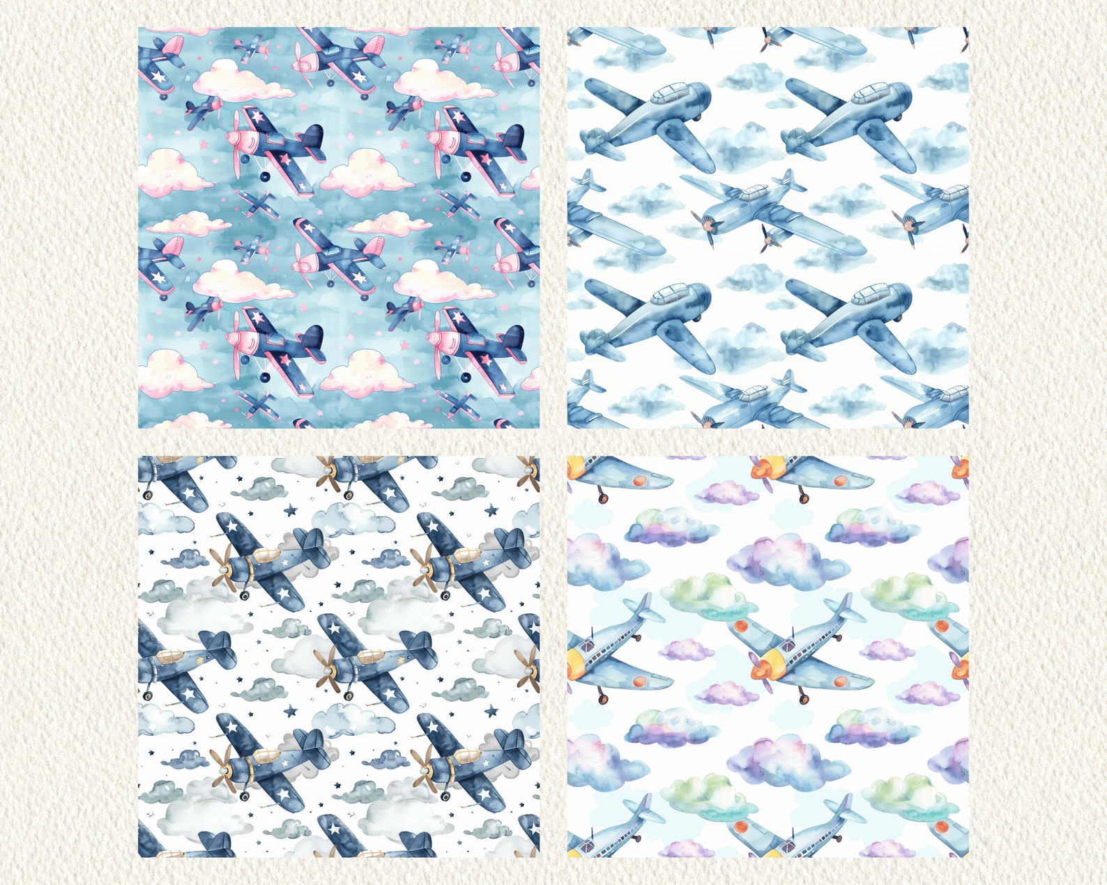 Airplane Clouds Pattern Seamless Digital Papers - Printable Scrapbook ...