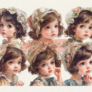 Vintage Little Girl digitale afdrukbare clipartbundel in PNG-indeling transparante achtergrond direct downloaden voor commercieel gebruik