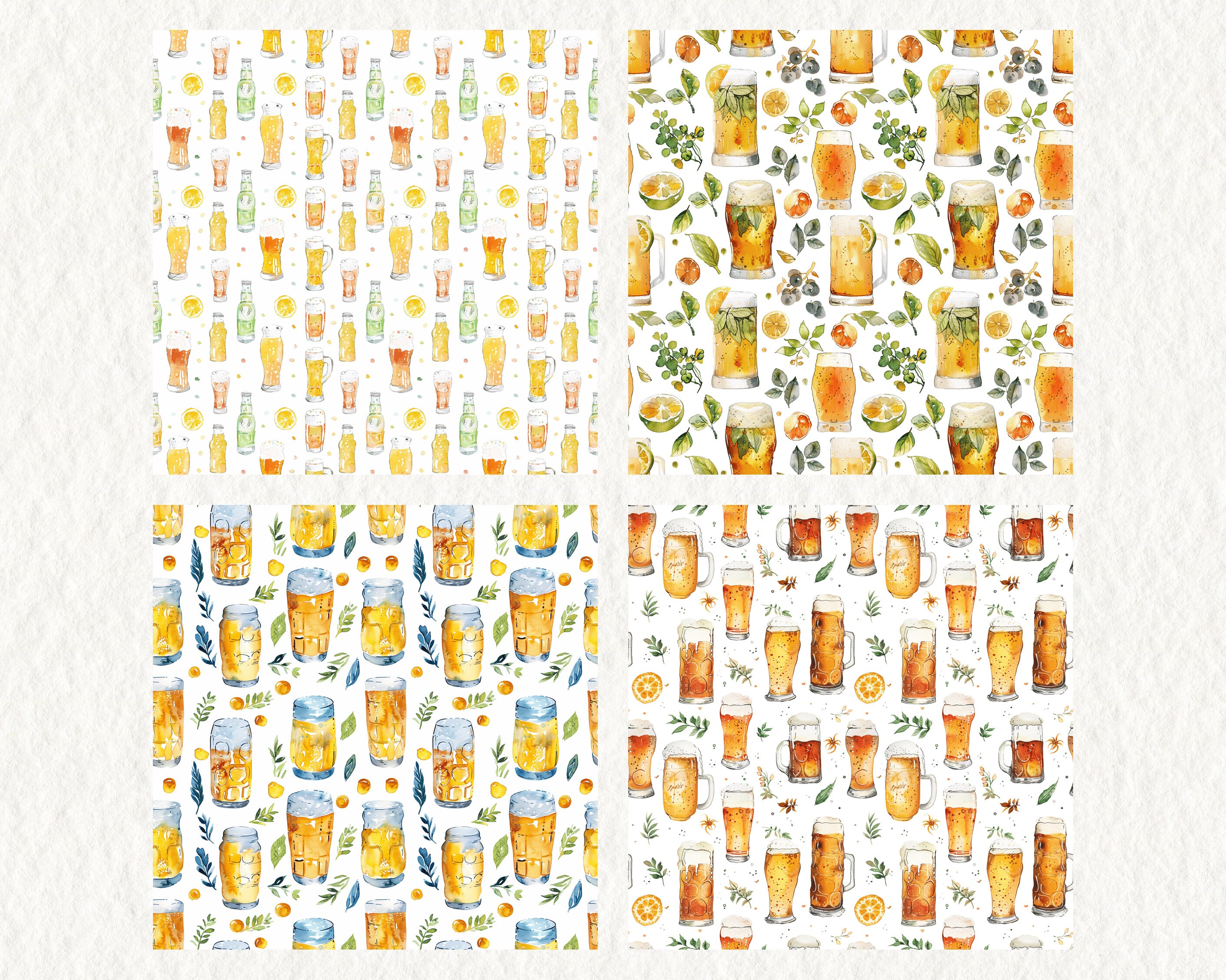 Watercolor Beer Pattern Seamless Digital Papers Printable Scrapbook ...