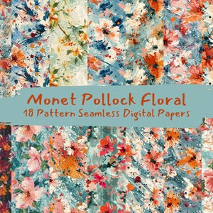 Monet Pollock blommönster sömlösa digitala papper - utskrivbart scrapbookpapper png direktnedladdning kommersiell användning 300 dpi
