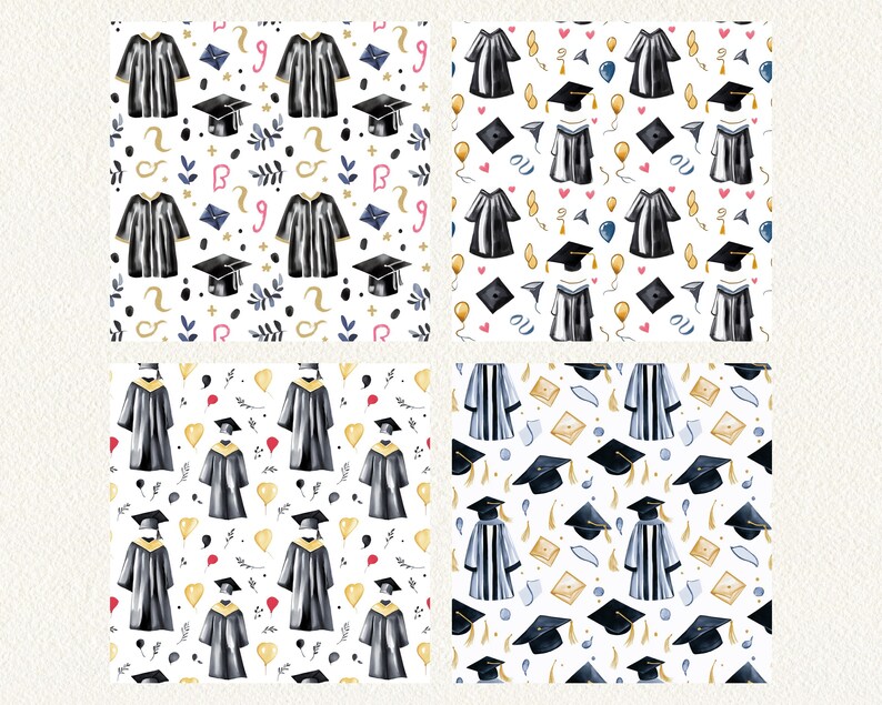 Graduation Patern Graduation Cap Gown Repeat Pattern Seamless Digital Papers - Printable ...