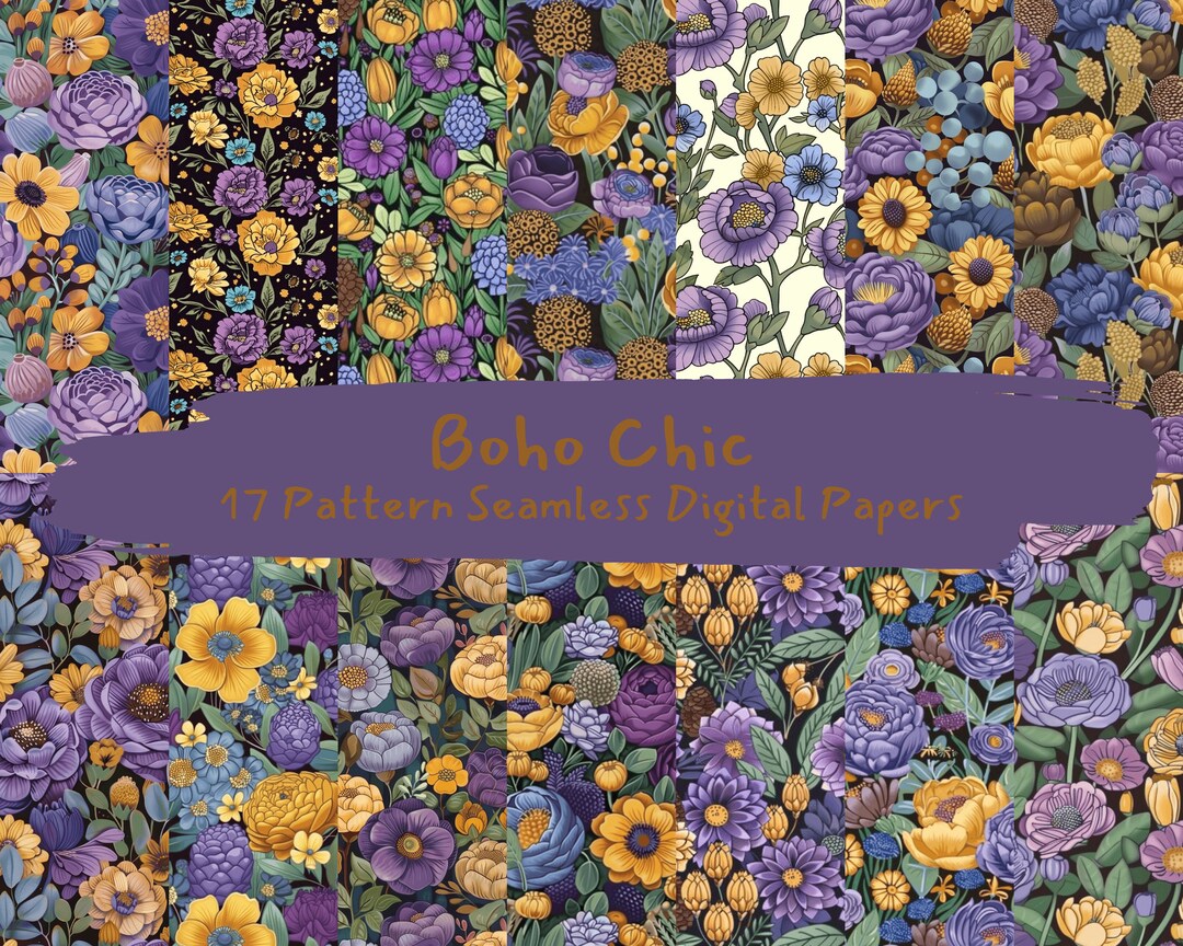 Boho Chic Pattern Seamless Digital Papers - Printable Scrapbook Paper ...