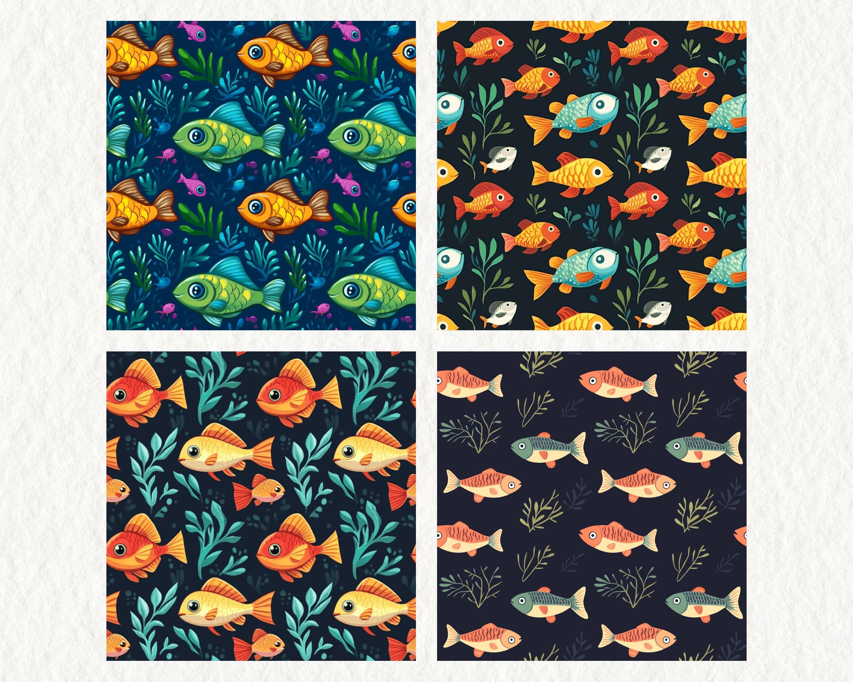 Cartoon Fish Pack Pattern Seamless Digital Papers - Printable Scrapbook ...
