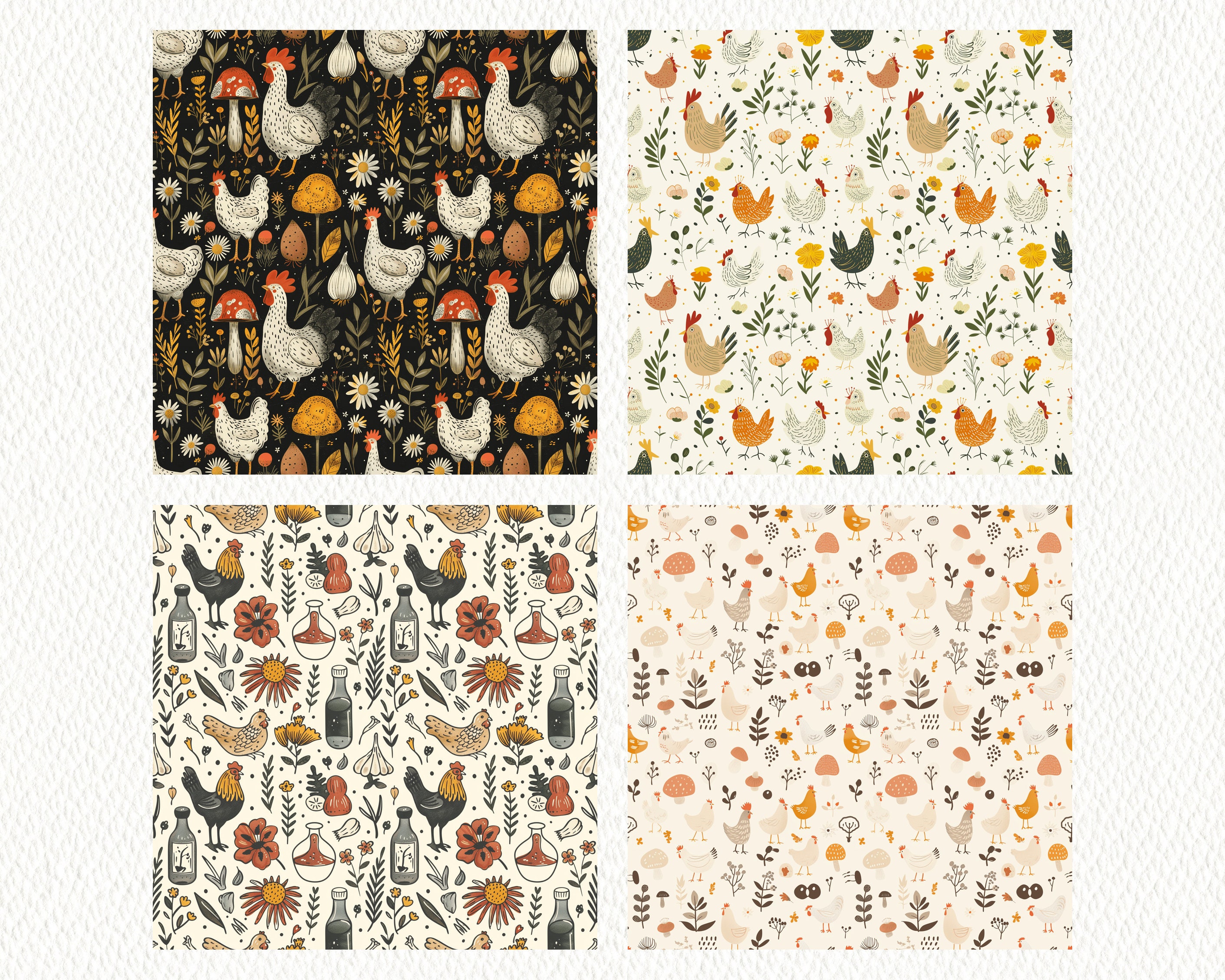 Farm Chicken Pattern Seamless Digital Papers - Printable Scrapbook ...