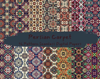 Persian Carpet Pattern Seamless Digital Papers - printable scrapbook paper instant download, commercial use, 300dpi