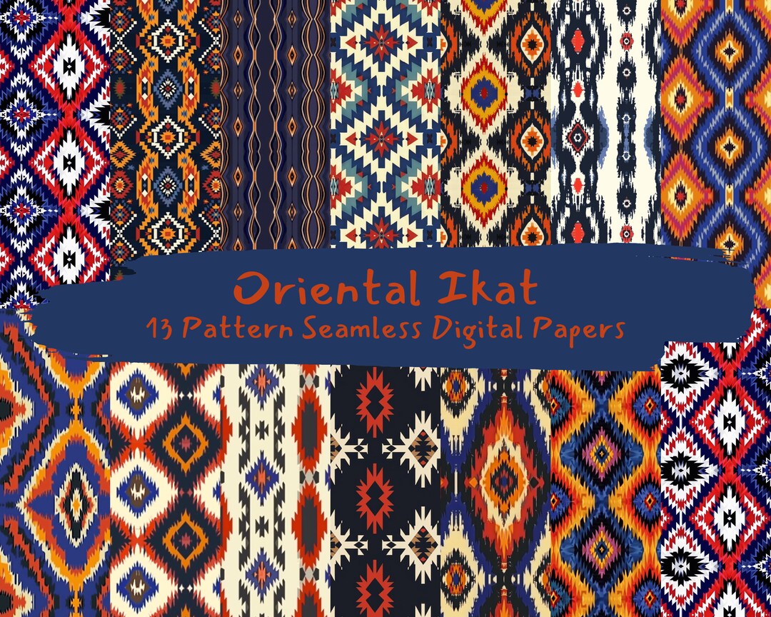 Oriental Ikat Pattern Seamless Digital Papers - Printable Scrapbook ...
