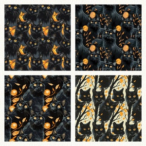 Black Cat Pattern Seamless Digital Papers - printable scrapbook paper instant download, commercial use, 300dpi image 2