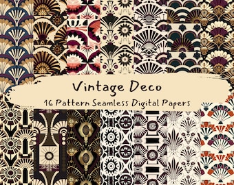 Vintage Deco Patroon Naadloze Digitale Papers - afdrukbaar plakboekpapier direct downloaden, commercieel gebruik, 300dpi
