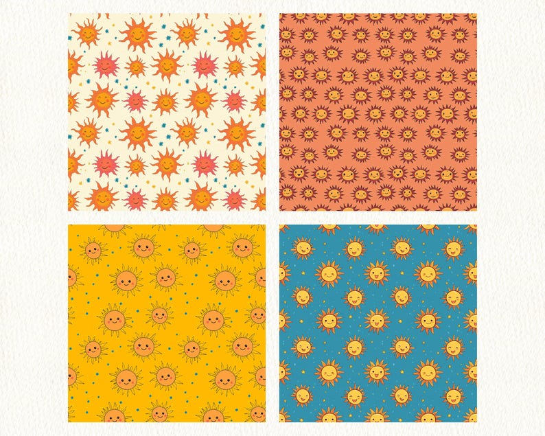 Cartoon Sun Pattern Cartoon Sun Pattern Seamless Digital Papers - Printable Scrapbook Paper ...