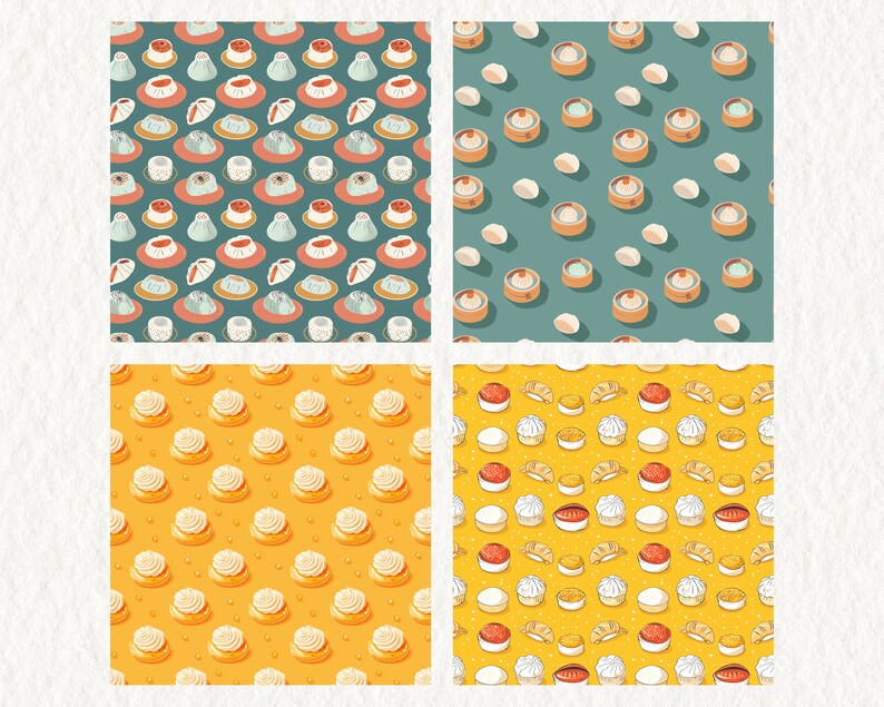 Pattern Dim Sum Minimalist Dim Sum Pattern Seamless Digital Papers - Printable ...