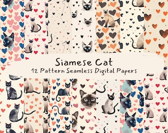 Siamese Cat Pattern Seamless Digital Papers - printable scrapbook paper instant download, commercial use, 300dpi