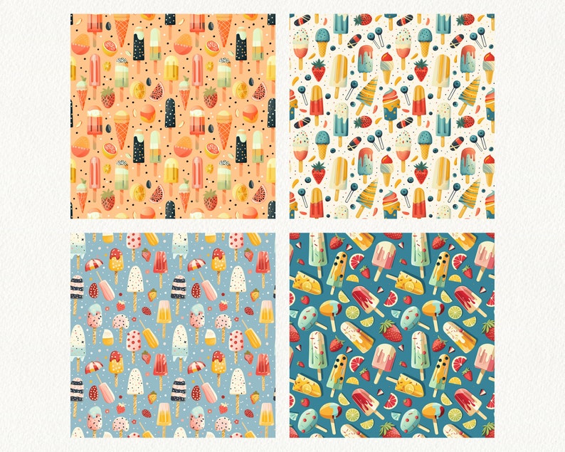 Summer Popsicles Pattern Seamless Digital Papers Printable Scrapbook ...
